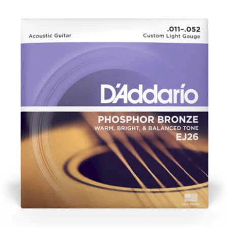 D'Addario EJ26-3D Phosphor Bronze Acoustic Guitar Strings, Custom Light, 11-52, 3 Sets