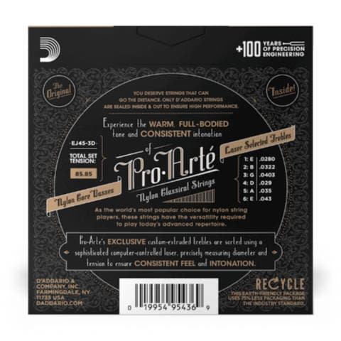 D'Addario EJ45-3D Pro-Arte Nylon Classical Guitar Strings, Normal Tension, 3 Sets - Image 2
