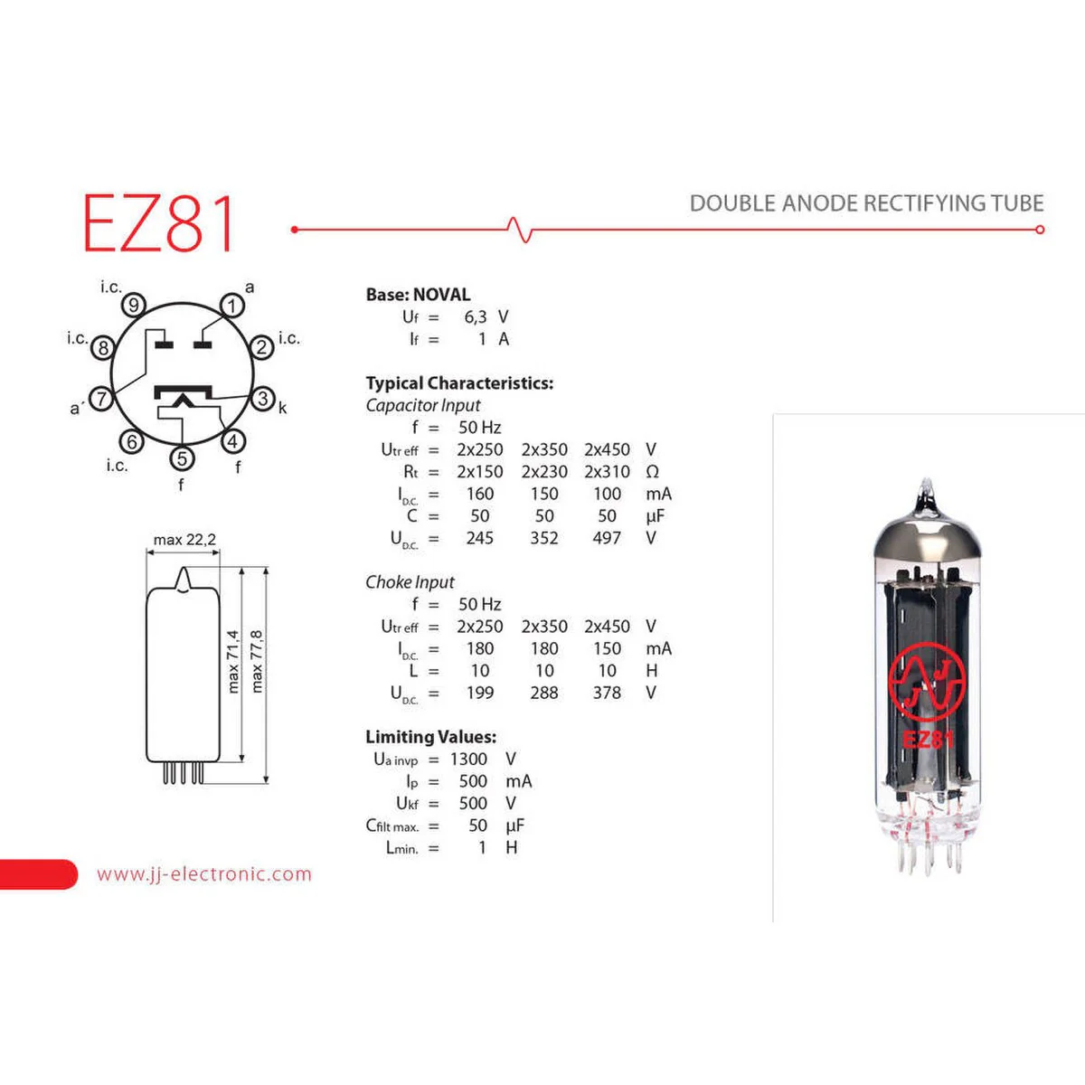 JJ Electronic EZ81 / 6CA4 Vacuum Tube - Image 2
